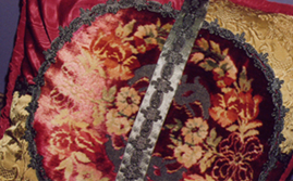 collage of antique fabrics & trims for cushion cover