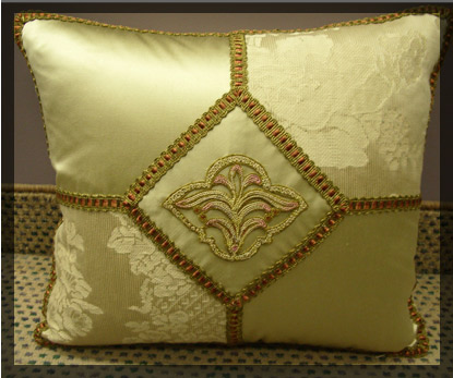 Custom cushion with 19th Century center applique